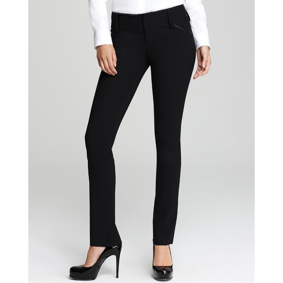 Alice + Olivia Black Leather Trim Wool Blend Pants - Picture 1 of 8
